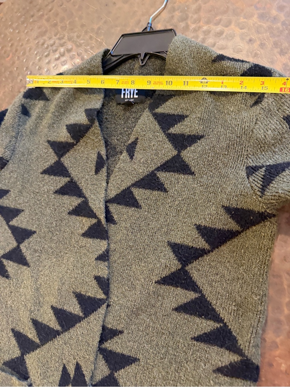 FRYE Olive and Black Southwestern Geometric Open-Front Cardigan - Picture 8 of 9